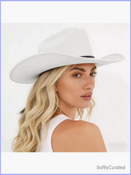 Classic Felt Western Cowboy Hat Wide Brim Unisex Cowgirl Retro Fedora main image 7